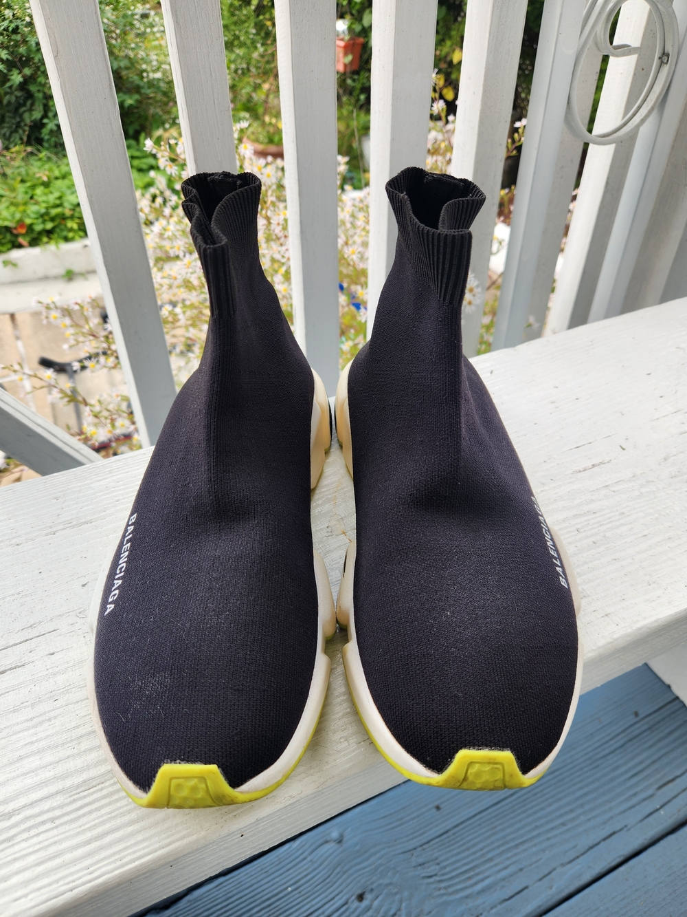 Balenciaga Men's Black Sock Sneaker with Yellow Outsole